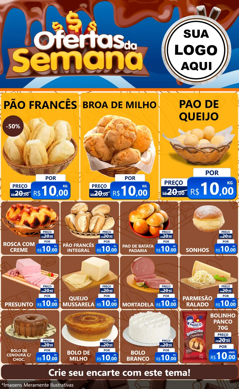Modelo de Encarte para Encarte Grande com o tema Ofertas da Semana - Páscoa para Padaria
