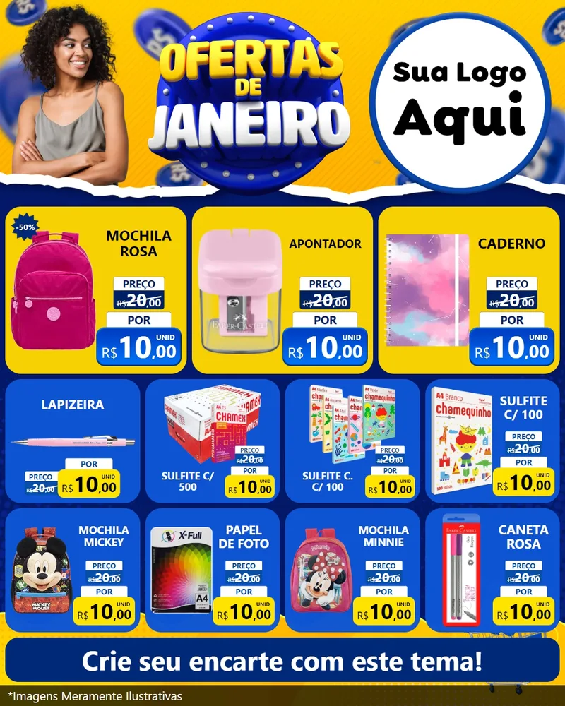 Modelo de Rede Social para Feed Instagram com o tema Ofertas de Janeiro para Papelaria