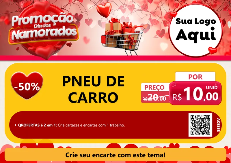 Modelo de Cartaz para Cartaz A4 Horizontal com o tema Promoção Dia dos Namorados para Auto peças