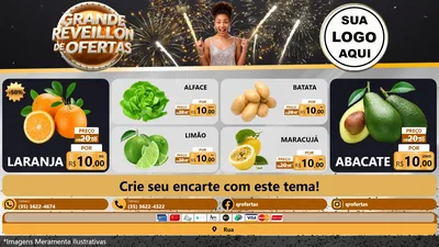 Modelo de TV para TV Horizontal com o tema Grande Réveillon de Ofertas para Hortifrúti