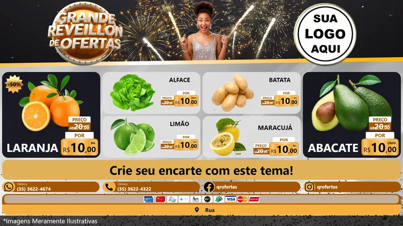 Modelo de TV para TV Horizontal com o tema Grande Réveillon de Ofertas para Hortifrúti