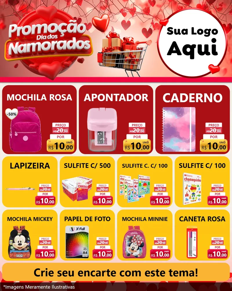 Modelo de Rede Social para Feed Instagram com o tema Promoção Dia dos Namorados para Papelaria