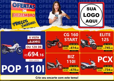 Modelo de Encarte para Encarte A4 Horizontal com o tema Ofertas de Dezembro - Preços Incríveis para Concessionaria de Motos