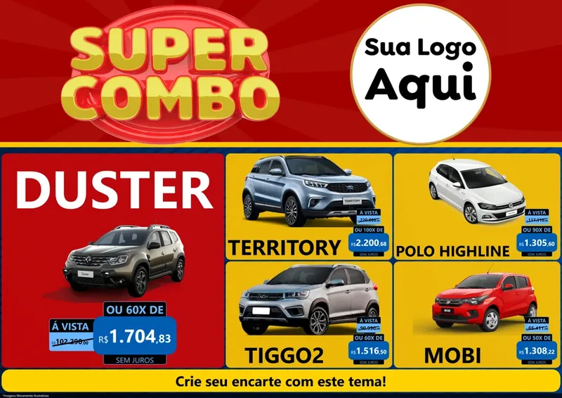 Modelo de Encarte para Encarte A4 Horizontal com o tema Super Combo para Concessionaria de Carros