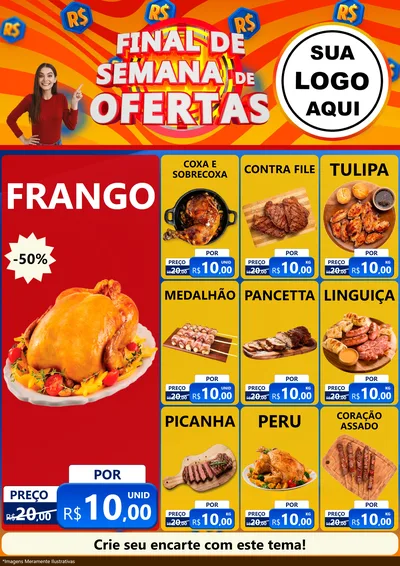 Modelo de Encarte para Encarte A4 Vertical com o tema Final de Semana de Ofertas para Assados