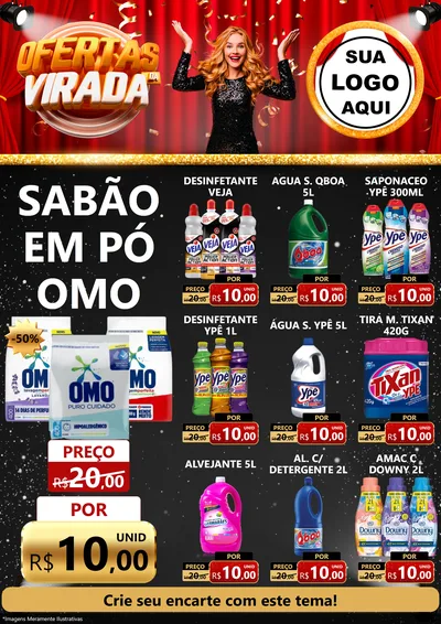 Modelo de Encarte para Encarte A4 Vertical com o tema Ofertas da Virada para Produtos de Limpeza