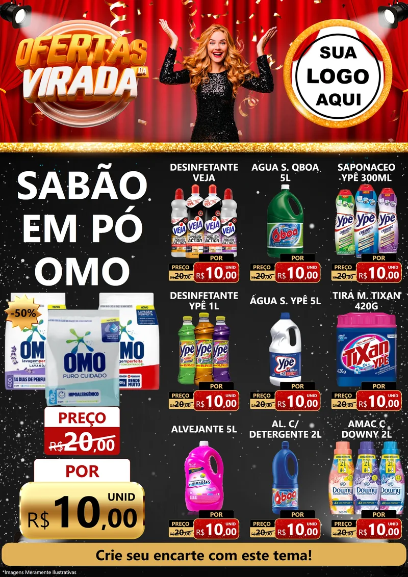 Modelo de Encarte para Encarte A4 Vertical com o tema Ofertas da Virada para Produtos de Limpeza