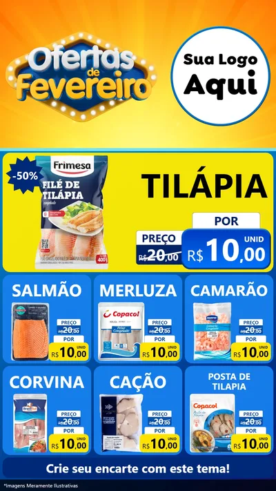 Modelo de Rede Social para Stories com o tema Ofertas de Fevereiro para Peixaria
