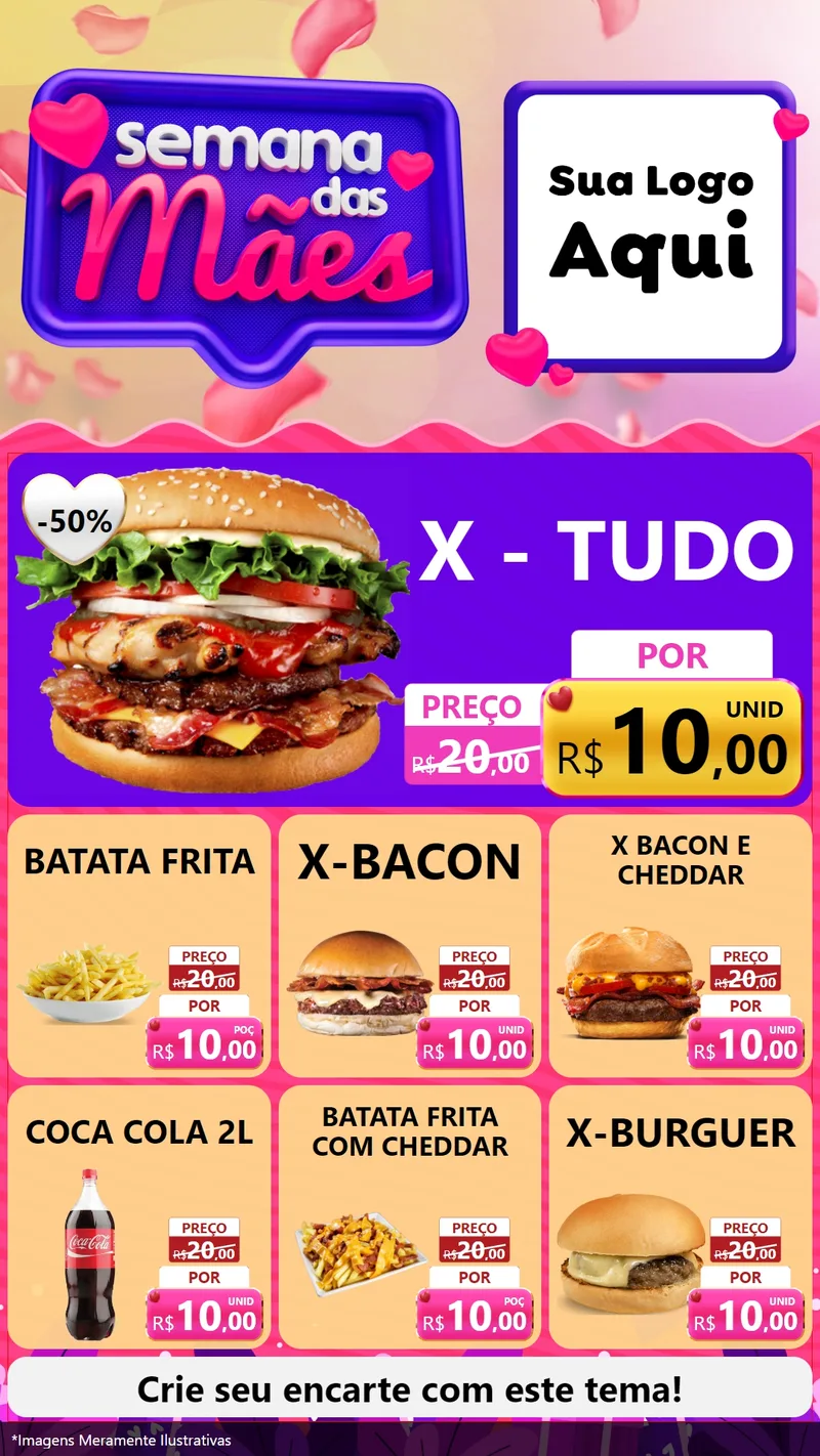 Modelo de Rede Social para Stories com o tema Semana das Mães para Hamburgueria