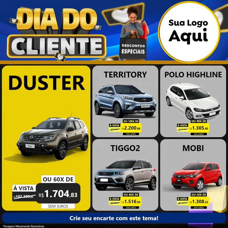 Modelo de Rede Social para Feed Facebook com o tema Dia Do Cliente para Concessionaria de Carros