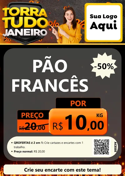 Modelo de Cartaz para Cartaz A4 Vertical com o tema Torra Tudo Janeiro para Padaria