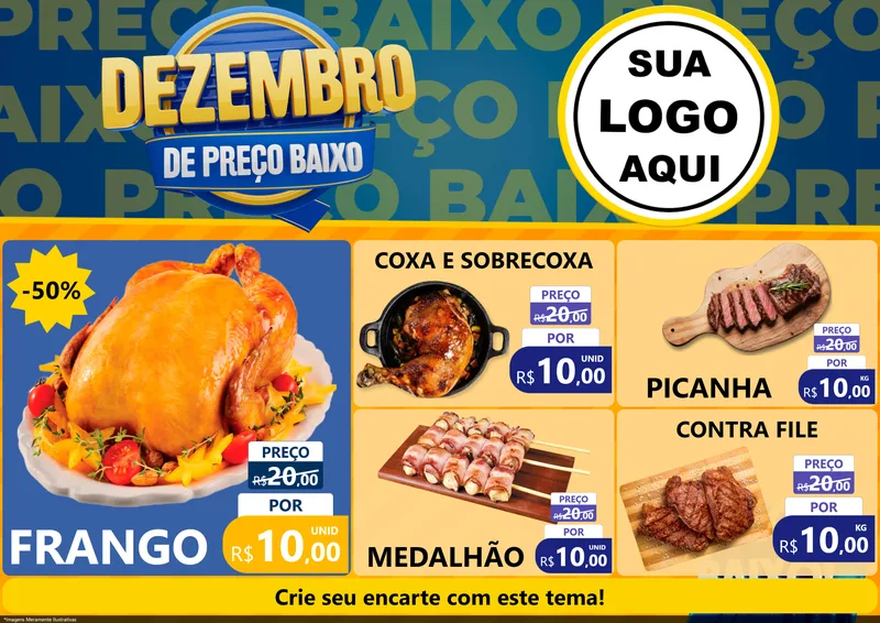 Modelo de Encarte para Encarte A4 Horizontal com o tema Dezembro de Preço Baixo para Assados