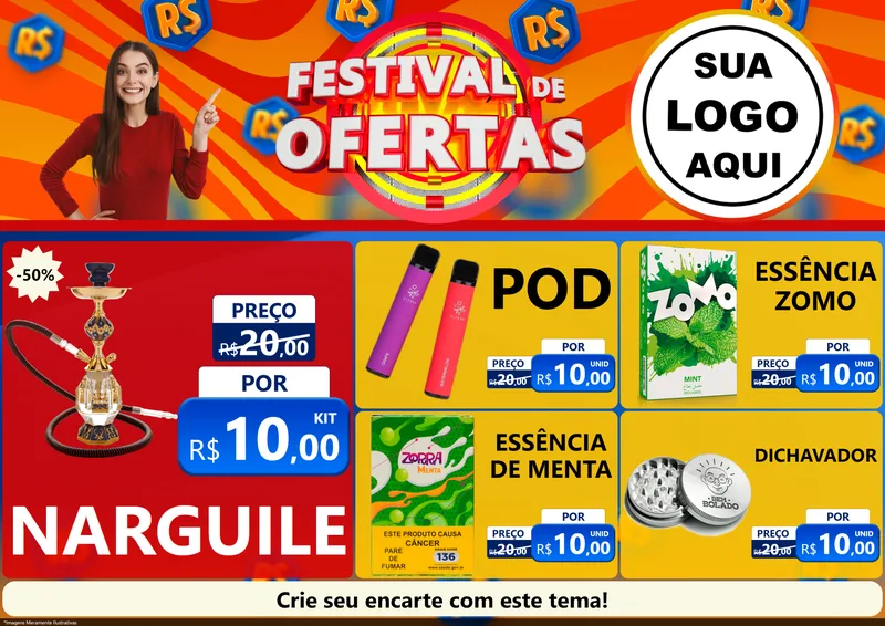 Modelo de Encarte para Encarte A4 Horizontal com o tema Festival de Ofertas para Tabacaria