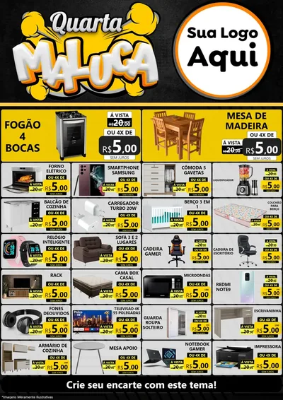 Modelo de Encarte para Encarte A4 Vertical com o tema Quarta Maluca para Móveis e Eletro