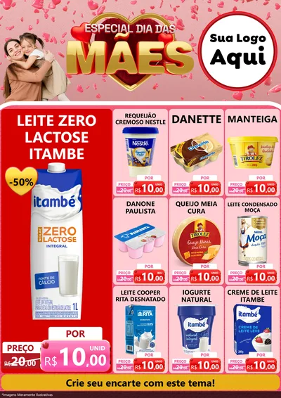 Modelo de Encarte para Encarte A4 Vertical com o tema Especial Dia Das Mães para Frios e Laticínios