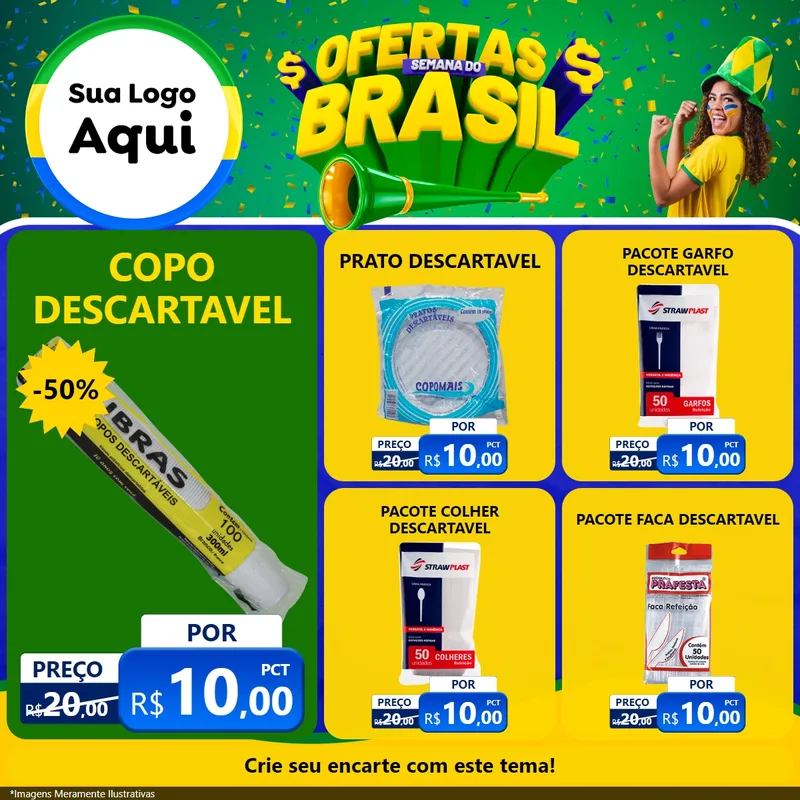 Modelo de Rede Social para Feed Facebook com o tema Ofertas Semana do Brasil para Embalagens