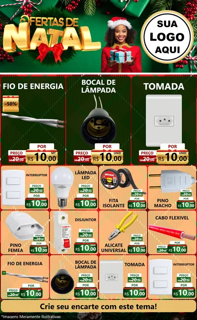 Modelo de Encarte para Encarte Grande com o tema Ofertas de Natal para Materiais Elétricos