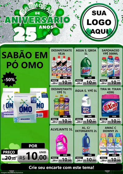Modelo de Encarte para Encarte A4 Vertical com o tema Promoção de Aniversário - 25 Anos para Produtos de Limpeza