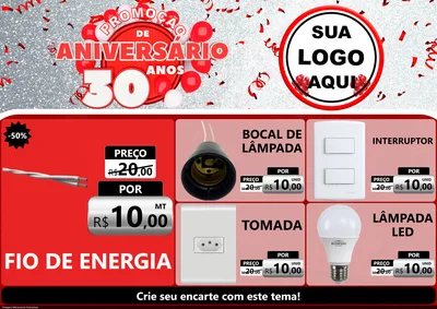 Modelo de Encarte para Encarte A4 Horizontal com o tema Promoção de Aniversário - 30 Anos para Materiais Elétricos