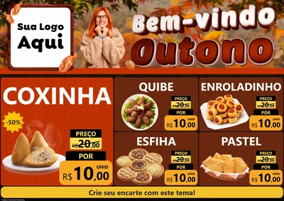 Modelo de Encarte para Encarte A4 Horizontal com o tema Bem-vindo Outono para Salgadaria