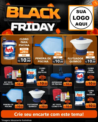 Modelo de Rede Social para Feed Instagram com o tema Black Friday para Produtos para Piscina