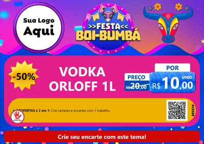 Modelo de Cartaz para Cartaz A4 Horizontal com o tema Festa Boi-Bumbá para Distribuidora de bebidas
