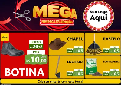 Modelo de Encarte para Encarte A4 Horizontal com o tema Mega Reinauguração para Agropecuária