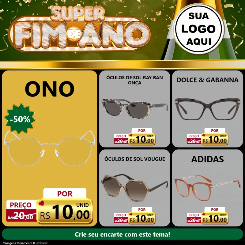 Modelo de Rede Social para Feed Facebook com o tema Super Fim de Ano para Óticas