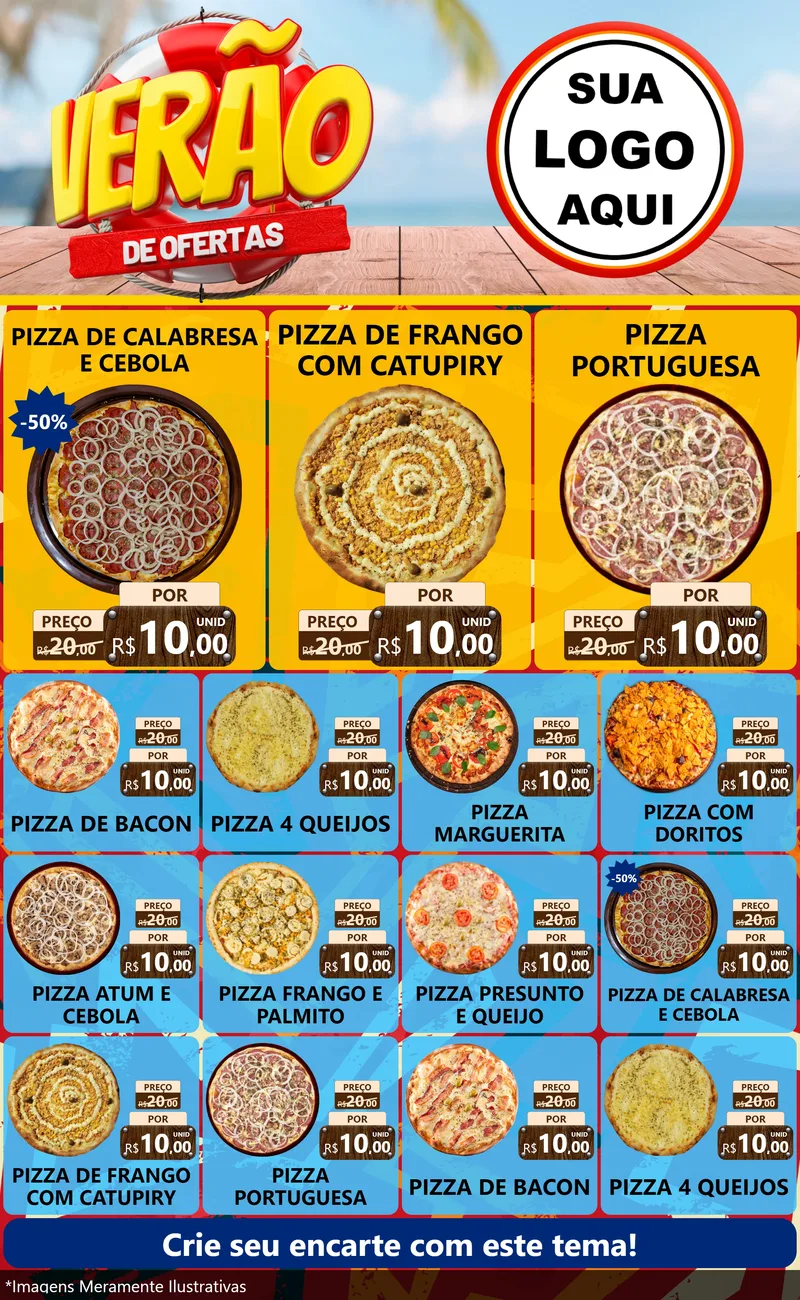 Modelo de Encarte para Encarte Grande com o tema Verão de Ofertas para Pizzaria