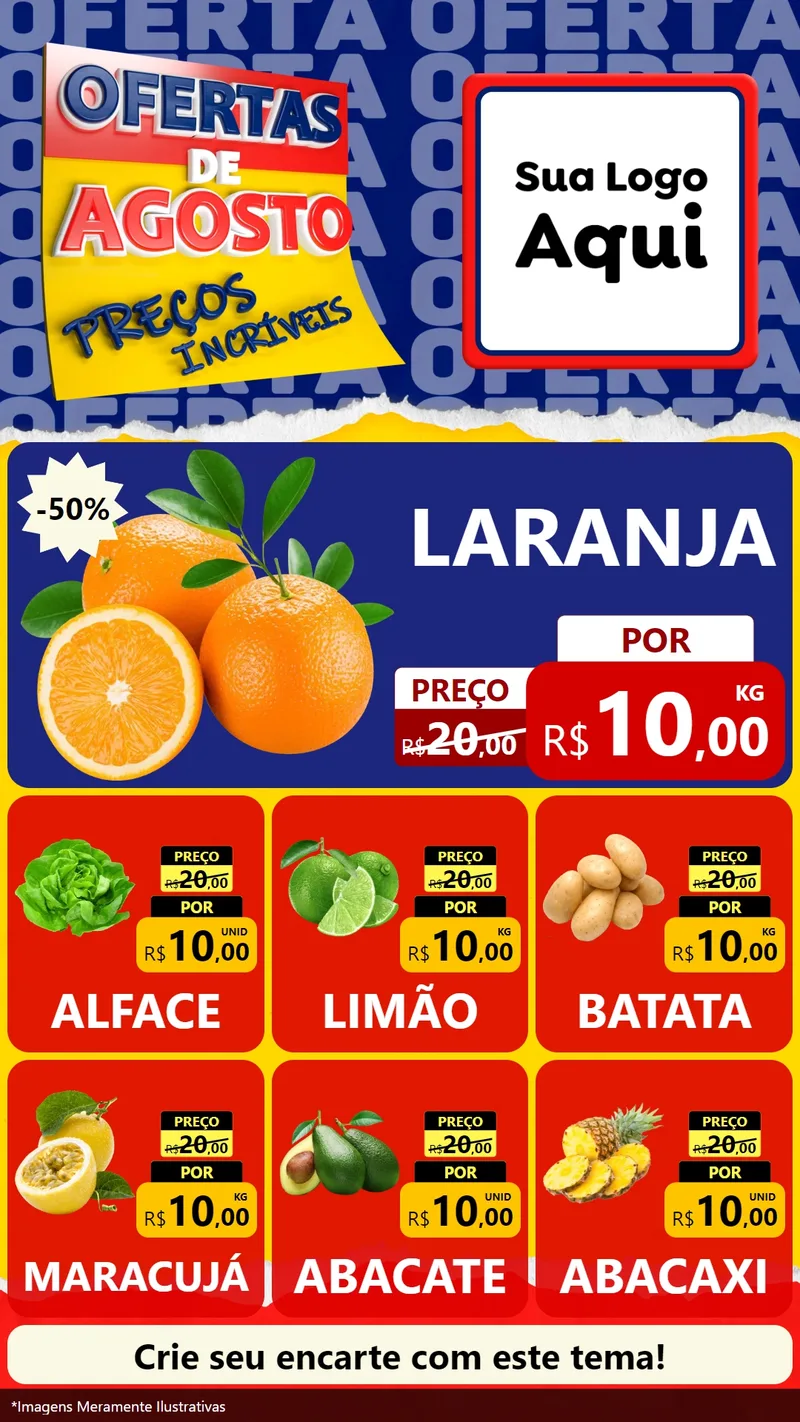 Modelo de Rede Social para Stories com o tema Ofertas de Agosto - Preços Incríveis para Hortifrúti