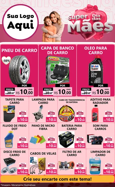 Modelo de Encarte para Encarte Grande com o tema Super Dia Das Mães para Auto peças