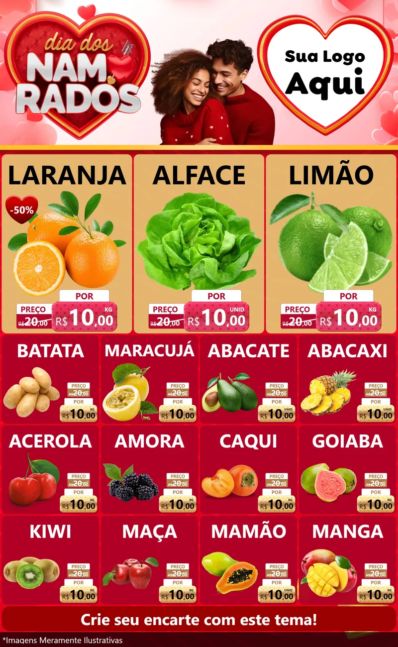 Modelo de Encarte para Encarte Grande com o tema Dia dos Namorados para Hortifrúti