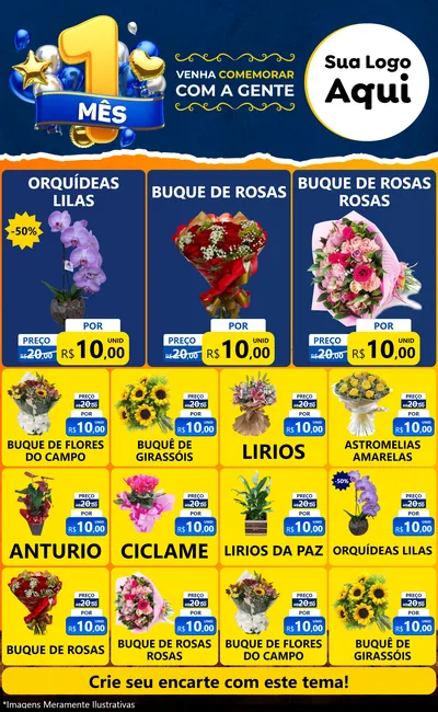 Modelo de Encarte para Encarte Grande com o tema Um Mês de Aniversário para Floricultura e jardim