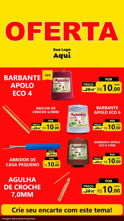 Modelo de TV para TV Vertical com o tema OFERTA - Vermelho Cartaz para Armarinho e Aviamentos