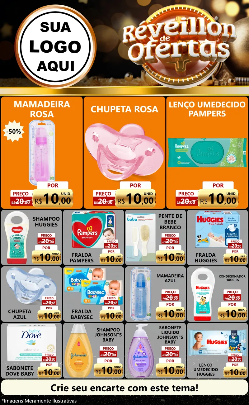 Modelo de Encarte para Encarte Grande com o tema Réveillon de Ofertas para Bebês