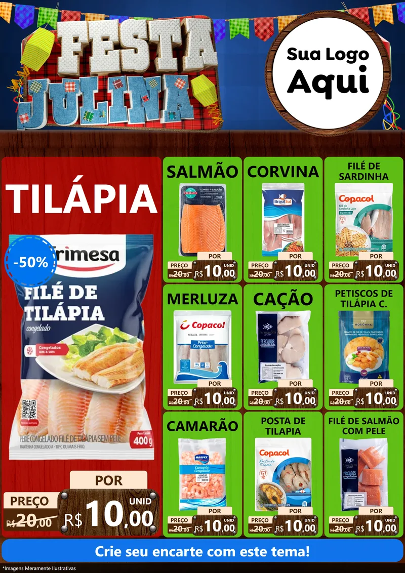 Modelo de Encarte para Encarte A4 Vertical com o tema Festa Julina para Peixaria