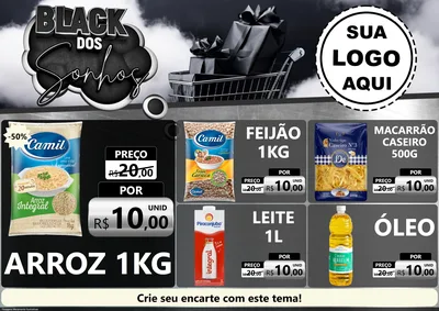 Modelo de Encarte para Encarte A4 Horizontal com o tema Black dos Sonhos para Supermercado