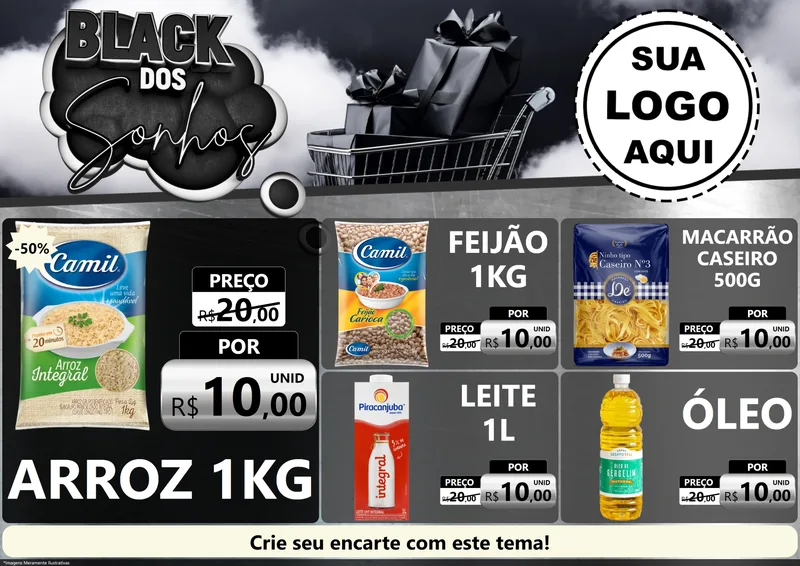 Modelo de Encarte para Encarte A4 Horizontal com o tema Black dos Sonhos para Supermercado