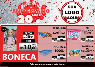 Modelo de Encarte para Encarte A4 Horizontal com o tema Promoção de Aniversário - 20 Anos para Brinquedos