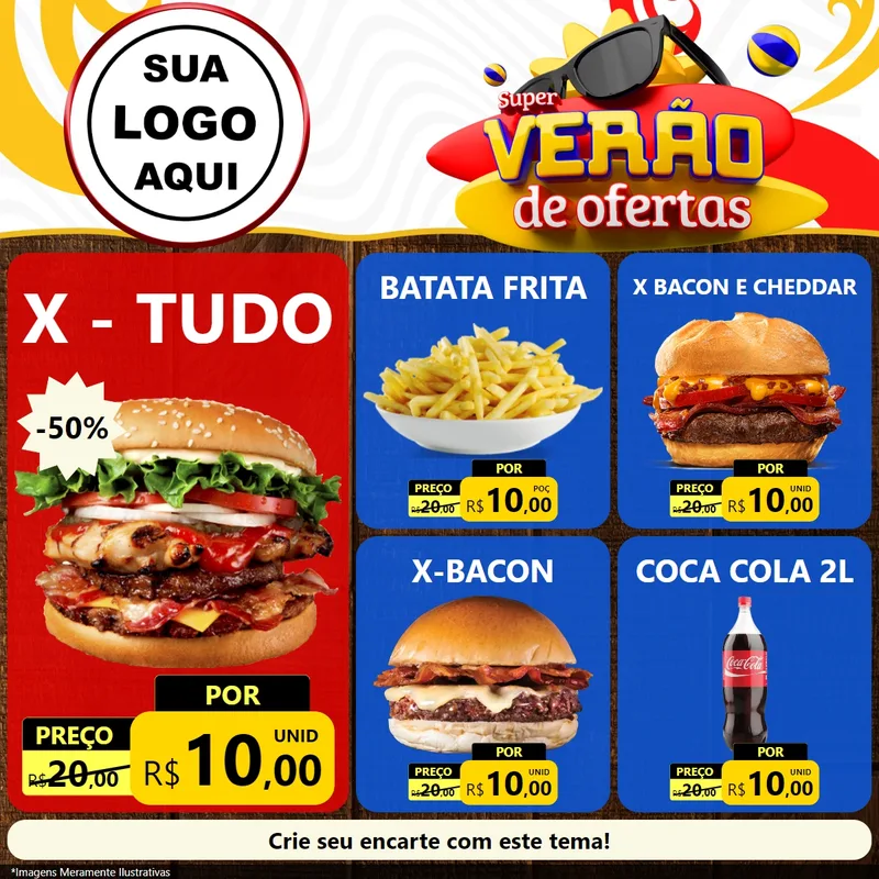 Modelo de Rede Social para Feed Facebook com o tema Super Verão de Ofertas para Hamburgueria