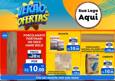 Modelo de Encarte para Encarte A4 Horizontal com o tema Verão de Ofertas para Pisos e revestimentos