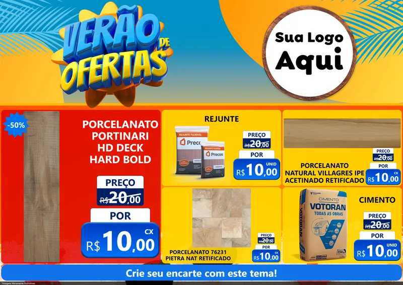 Modelo de Encarte para Encarte A4 Horizontal com o tema Verão de Ofertas para Pisos e revestimentos