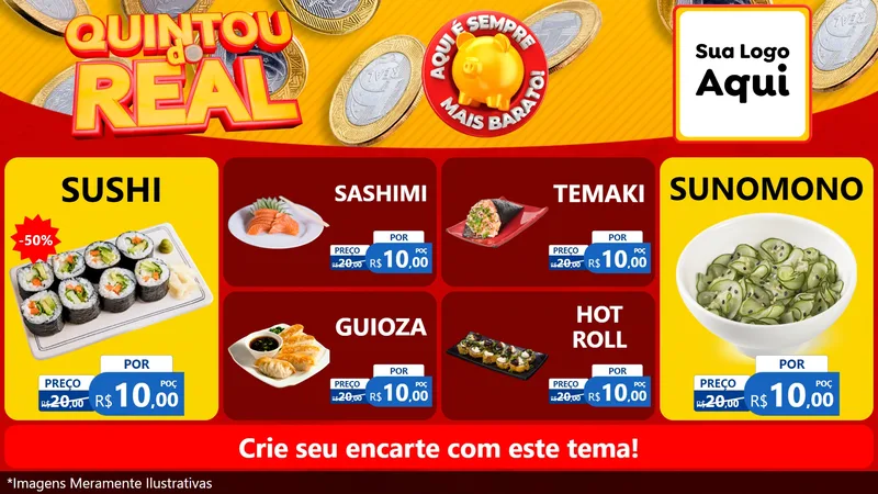 Modelo de TV para TV Horizontal com o tema Quintou do Real para Comida japonesa