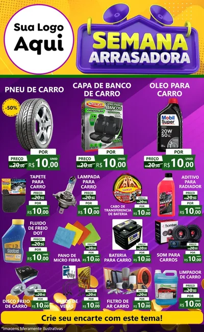 Modelo de Encarte para Encarte Grande com o tema Semana Arrasadora para Auto peças
