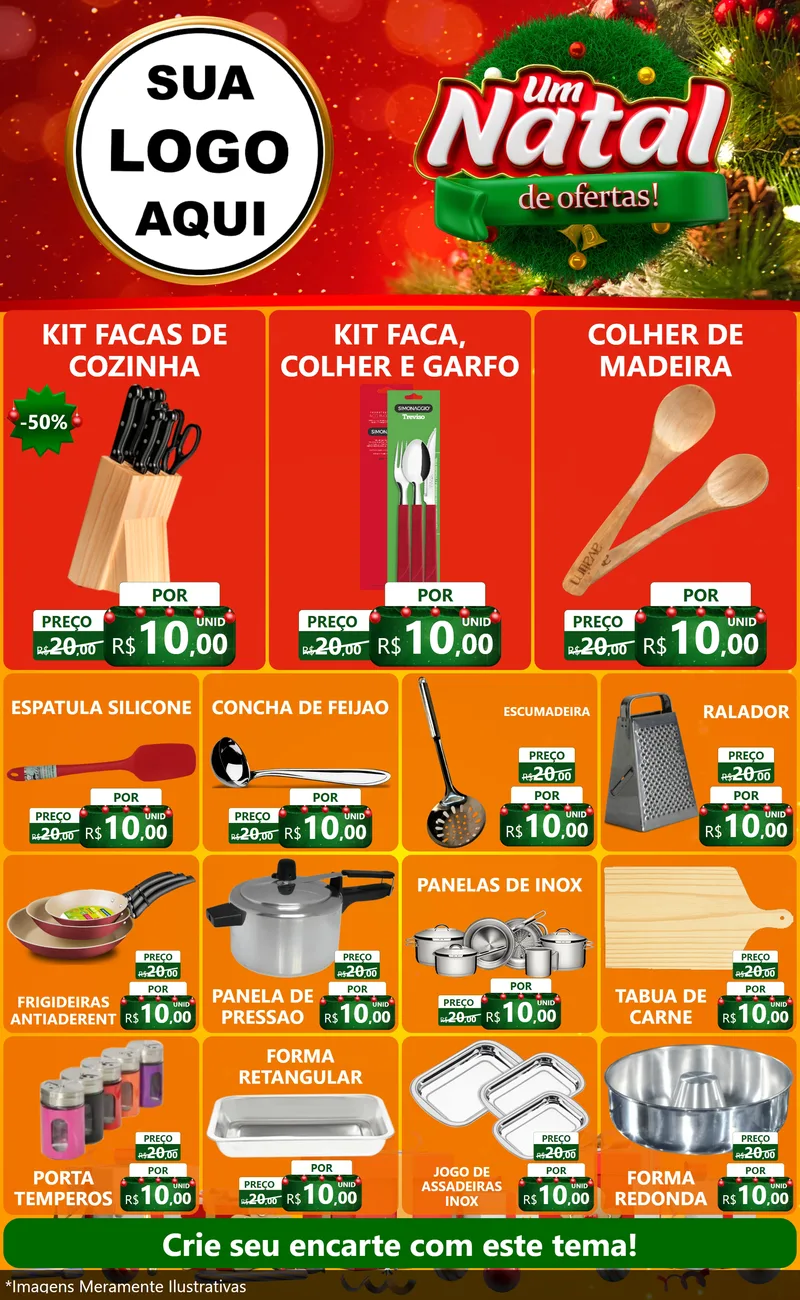 Modelo de Encarte para Encarte Grande com o tema Um Natal de Ofertas para Utilidades Domésticas