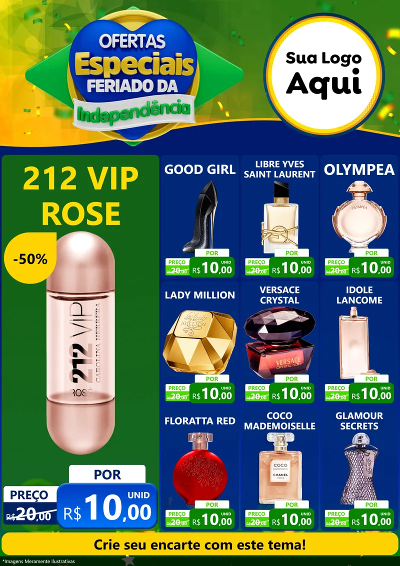Modelo de Encarte para Encarte A4 Vertical com o tema Ofertas Especiais Feriado da Independência para Perfumes