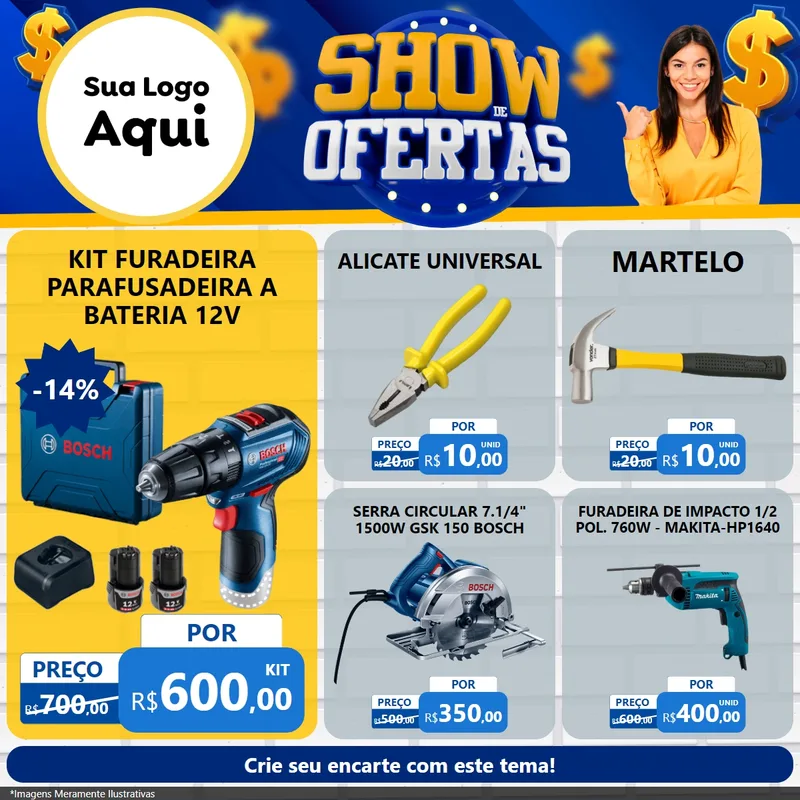 Modelo de Rede Social para Feed Facebook com o tema Show de Ofertas para Maquinas e Ferramentas