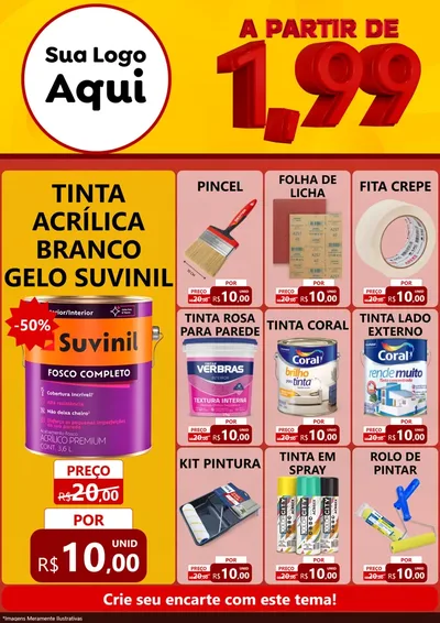 Modelo de Encarte para Encarte A4 Vertical com o tema A Partir de Um e Noventa e Nove - 1,99 para Tintas e Ferramentas