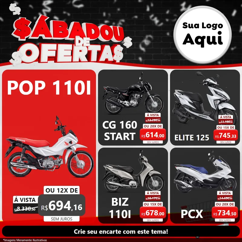 Modelo de Rede Social para Feed Facebook com o tema Sabadou de Ofertas para Concessionaria de Motos