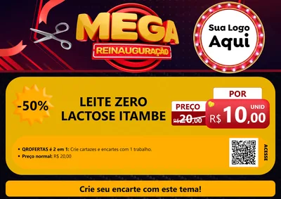 Modelo de Cartaz para Cartaz A4 Horizontal com o tema Mega Reinauguração para Frios e Laticínios